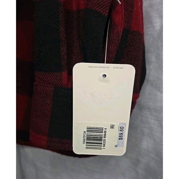 Levi's Relaxed Fit Flannel Button Shirt, Sz XL, Red/Black Checkered, NWT - Picture 9 of 10